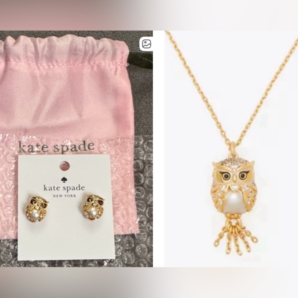 Kate Spade Gold color Owl Earrings and necklace set